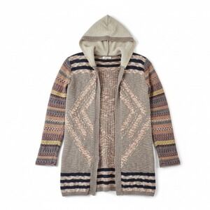 BKE Buckle Geometric Fringe Large Hooded Cardigan‎ Sweater